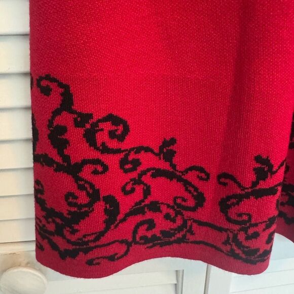 NWT SZ S Jessica Howard 3/4 Sleeve Red w/Black Scroll Sweater Dress - Picture 9 of 11
